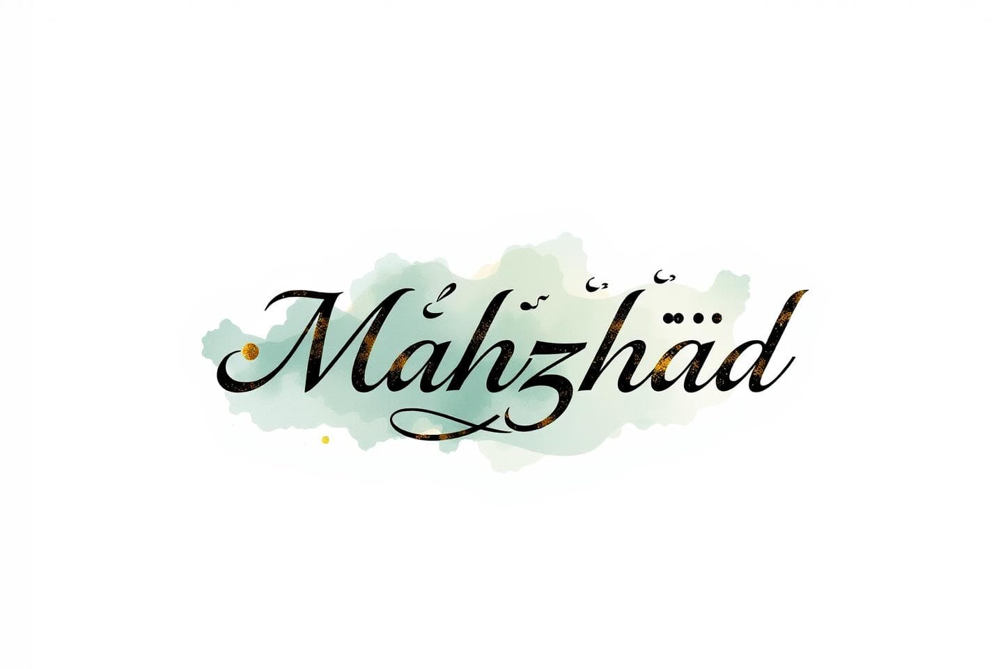 AI generated: "Minimalist elegant logo with Persian name 'Mahzhad' in beautiful Farsi calligraphy, artistic fantasy style, watercolor splashes, gold leaf accents, Persian miniature motifs, soft 