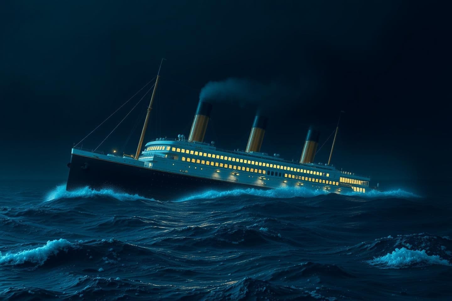  Titanic ship shinking in dark ocean 