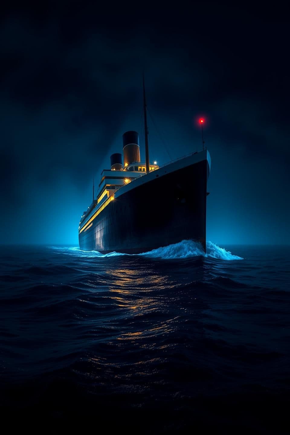 Titanic ship in the dark ocean with dramatic lighting