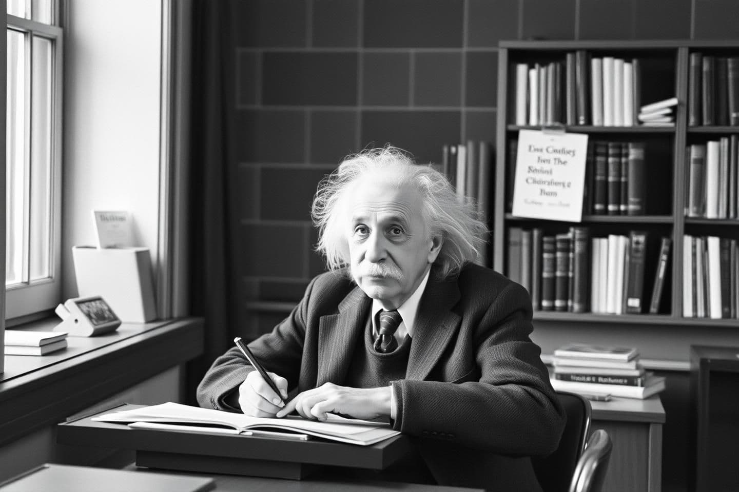 AI generated: Albert Einstein in college 