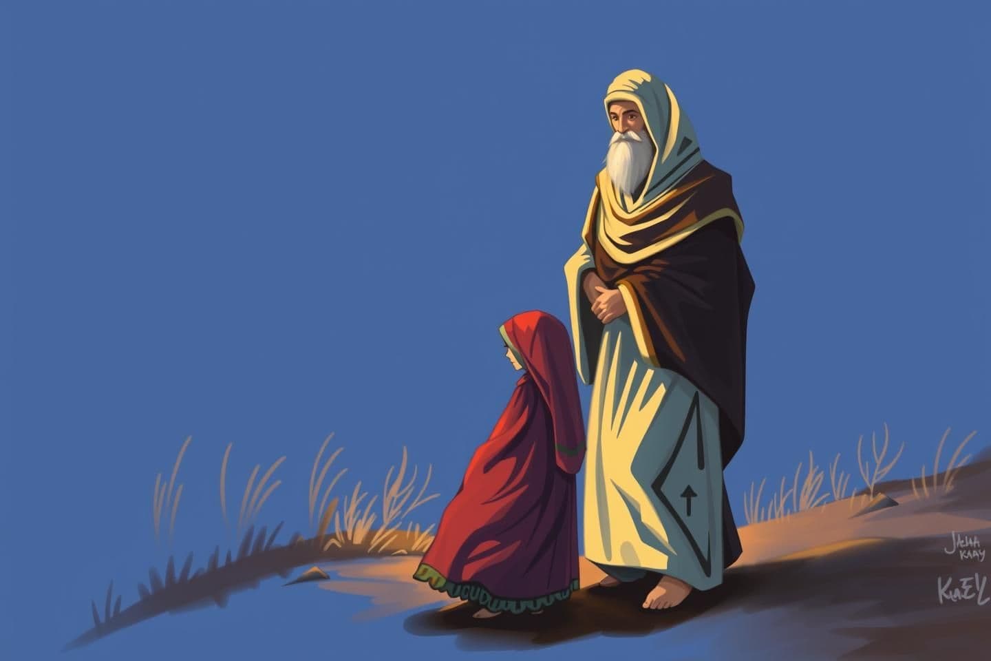 AI generated: IMPORTANT: Generate with all text in UR script only. Hazrat Umar Farooq's era
A woman was walking alone. Hazrat Umar (RA) disguised himself and asked. !
You are walking alone, ar