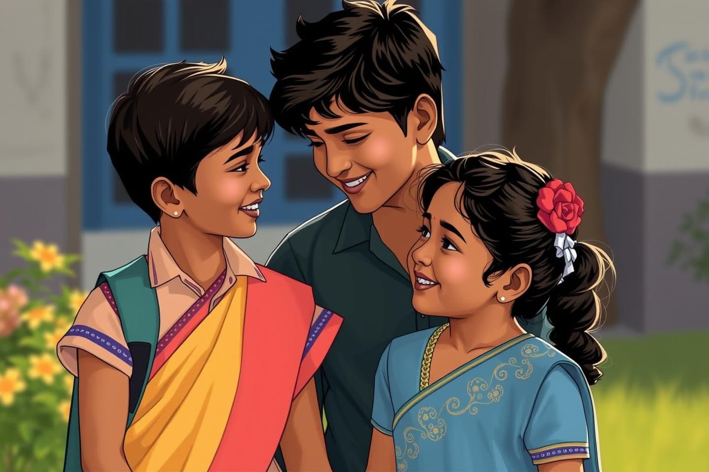 AI generated: Please make gible images for the following scene
From the very first day of school, Arjun and Nisha were inseparable.
They played together, studied together, laughed together…
Two