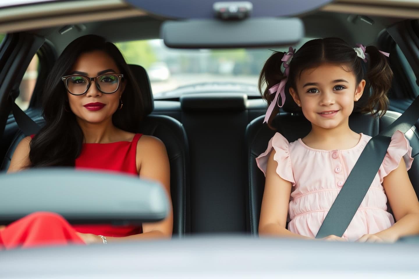 AI generated: From the car on the left stepped out a woman with refined and sophisticated beauty, long black hair, and expressive eyes reflecting wisdom and power behind her elegant glasses. She