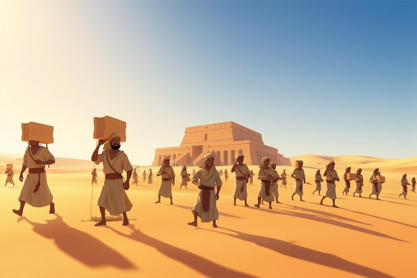 AI generated:
# 🎨 **Ultra Long & Detailed Desert Construction Prompt (Animation Style | 10–15 Workers | Prince of Egypt Vibe)**
**“A bright, clean, highly detailed animation-style desert cons