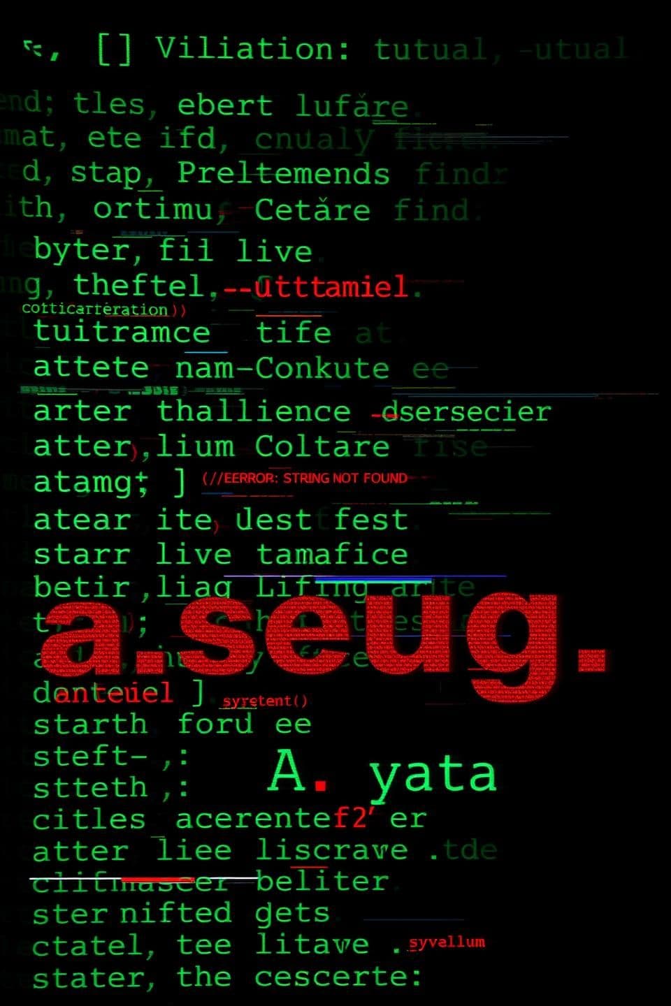 AI generated: A glitch art digital masterpiece. The scene is a dark, terminal screen with a deep black background. Mysterious, fragmented text in a glowing green monospaced font is heavily corru