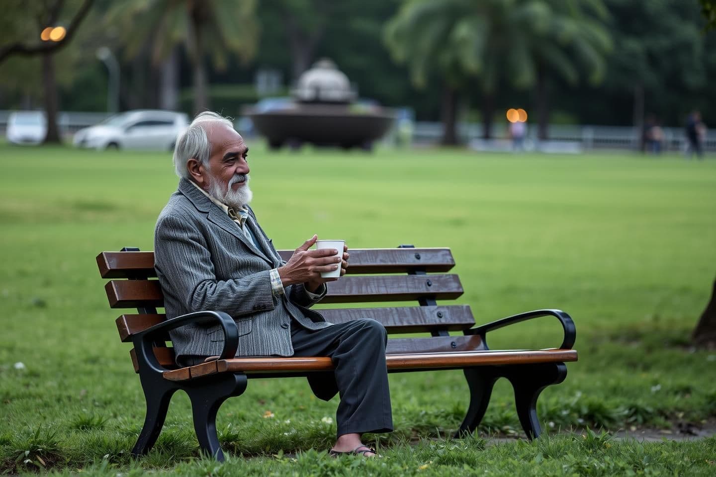 AI generated: IMPORTANT: Generate with all text in Hindi script only.
An old man sat on the same park bench every evening. He always held two cups of tea—one for himself and one for his wife,