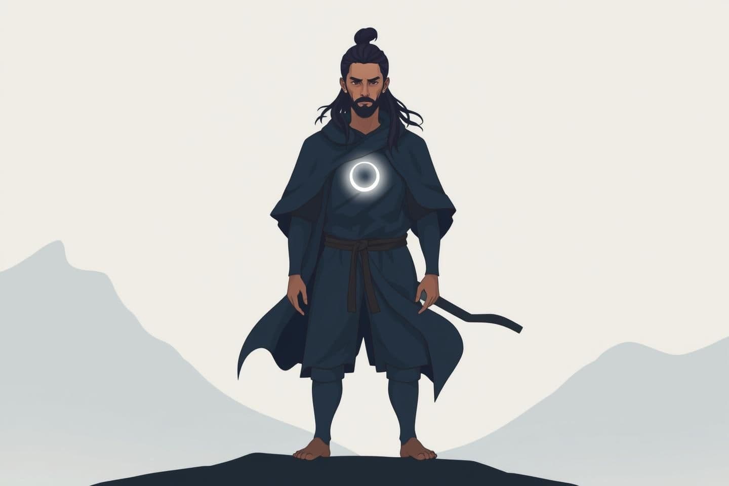 AI generated: A minimalist digital illustration of a calm and strong ‘Warrior of Mind.’
The character stands tall with a serene, focused expression.
No weapons — instead, a soft glowing aura aro