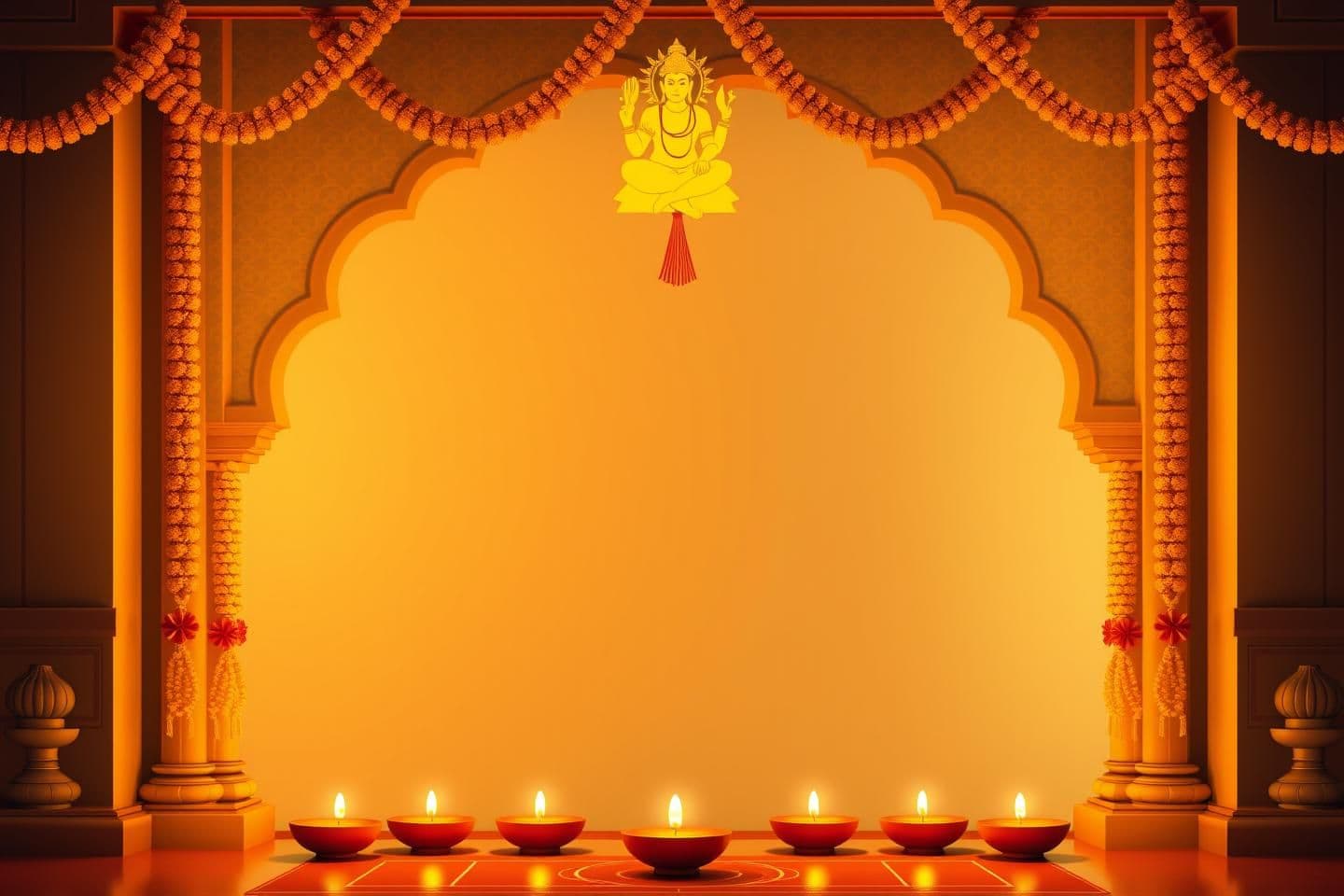AI generated: "Vertical invitation card background for Datta Jayanti festival, hyper-realistic, soft golden and saffron color palette, Lord Dattatreya minimal silhouette or symbol at the top, ha