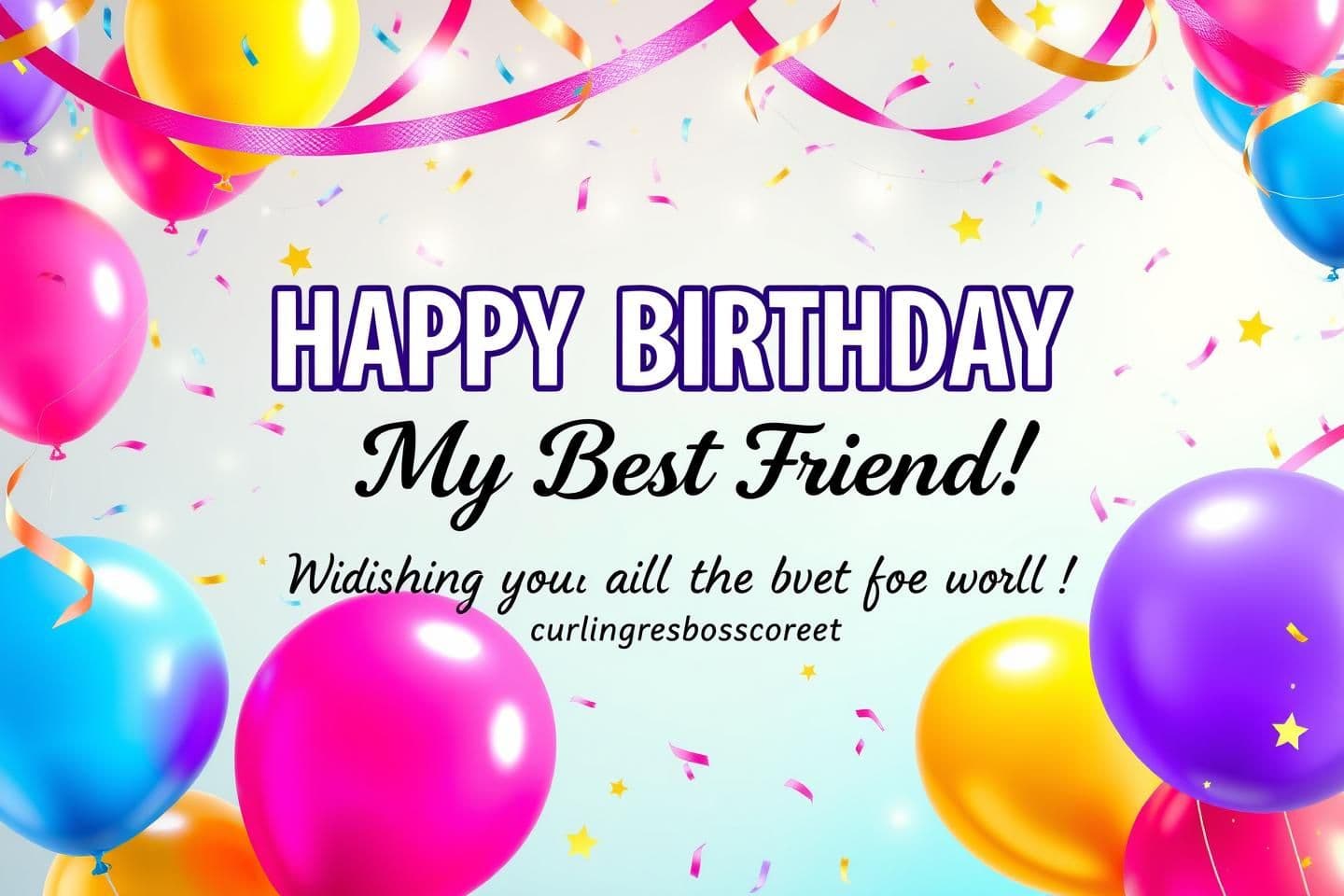 AI generated: Colourful Birthday Banner – Image Prompt
Prompt:
"A vibrant, colourful birthday banner designed for a best friend. Bright gradient background with confetti, balloons, ribbons, and