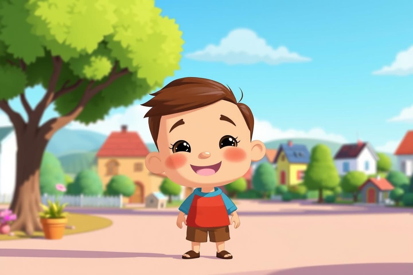 AI generated:
“16:9 YouTube thumbnail in Cratton 2d cartoon animation style.
Soft, clean, colorful cartoon shading.
A cute cartoon boy standing on the left side with a simple happy–friendly e
