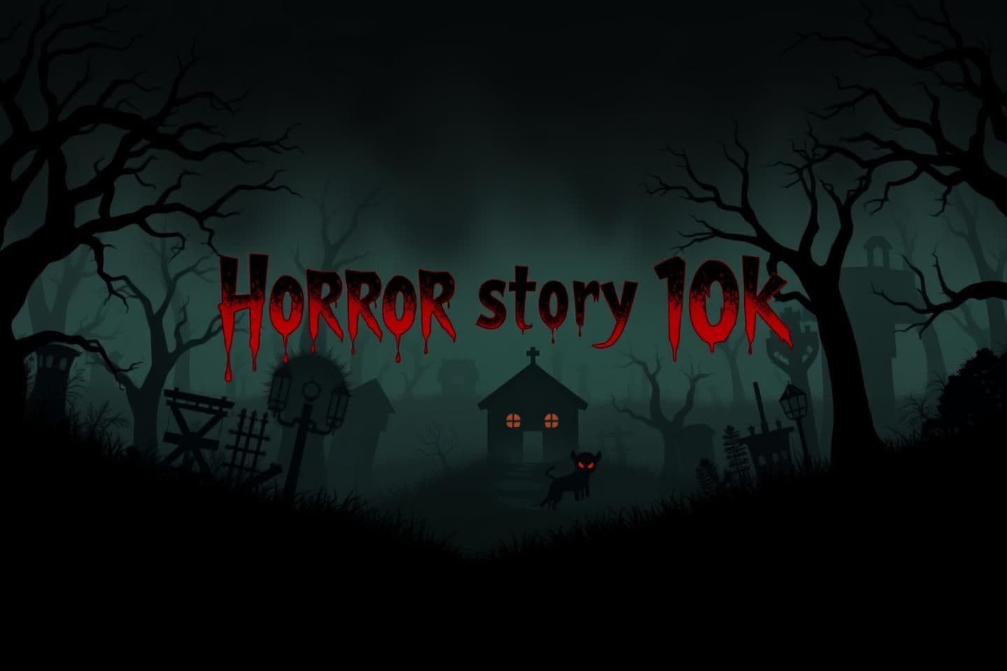 AI generated: A dark, atmospheric YouTube channel banner featuring eerie animated-style horror elements. Include a haunted forest background with fog, silhouettes of twisted trees, subtle shadow