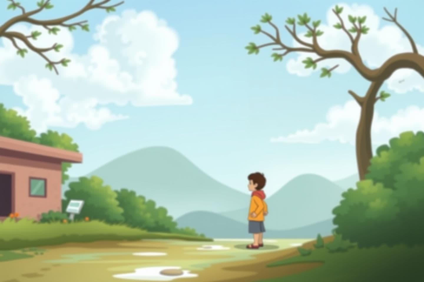 AI generated: IMPORTANT: Generate with all text in Hindi script only. A few days pass like this. Then one day he meets his childhood friend, Devashish. That day, Shaurya is overjoyed because, si