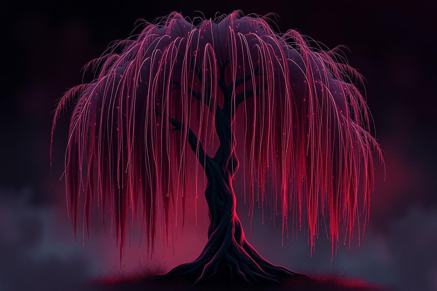 AI generated: A professional digital painting for a profile image, showing a weeping willow tree whose long, flowing branches subtly transform into computer circuits, electronic lines, and glow