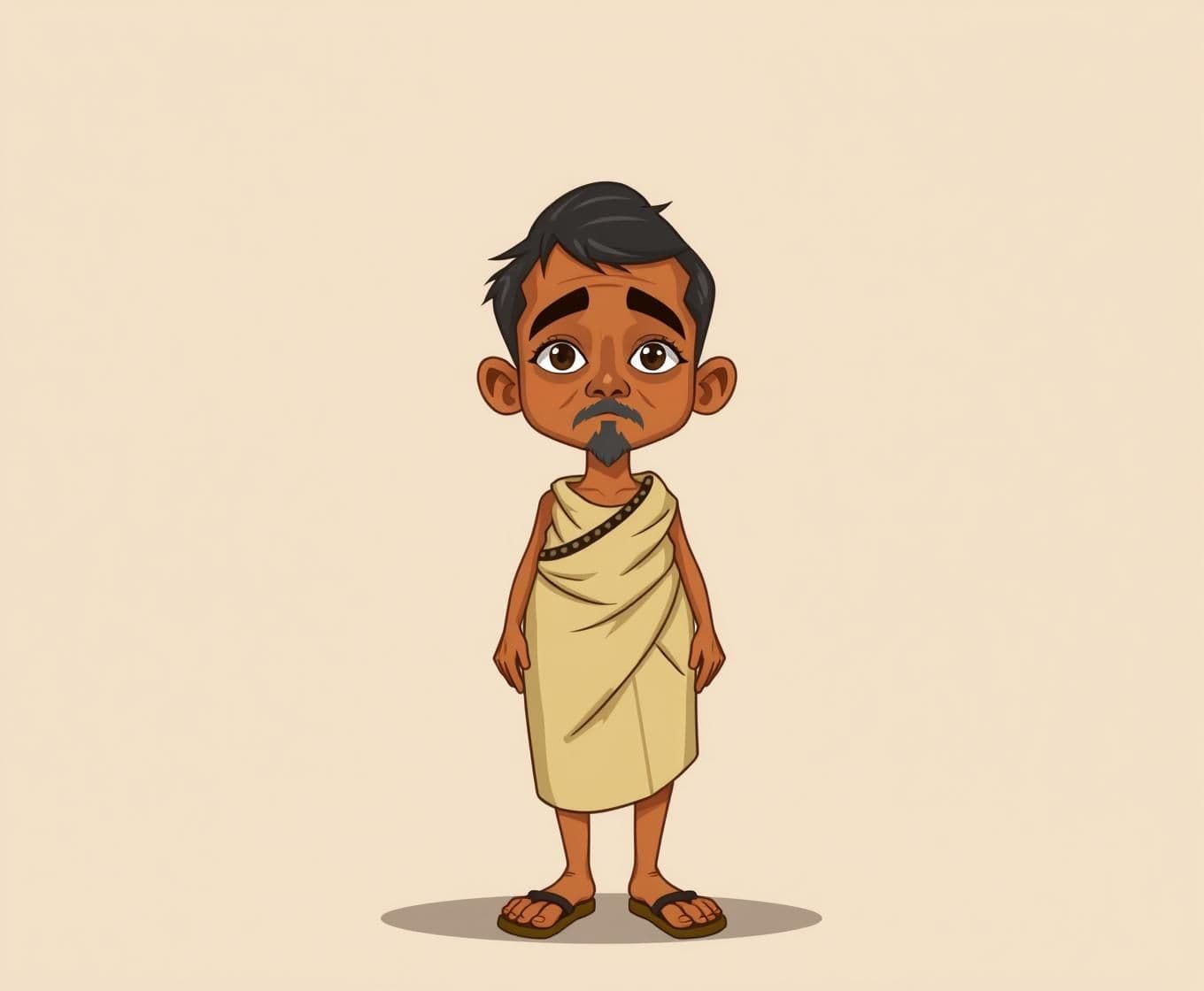 AI generated: “2D village-style character, clean vector illustration, soft shading, flat colors, rural Indian setting, expressive face, minimal outlines, gentle textures, traditional clothing, w