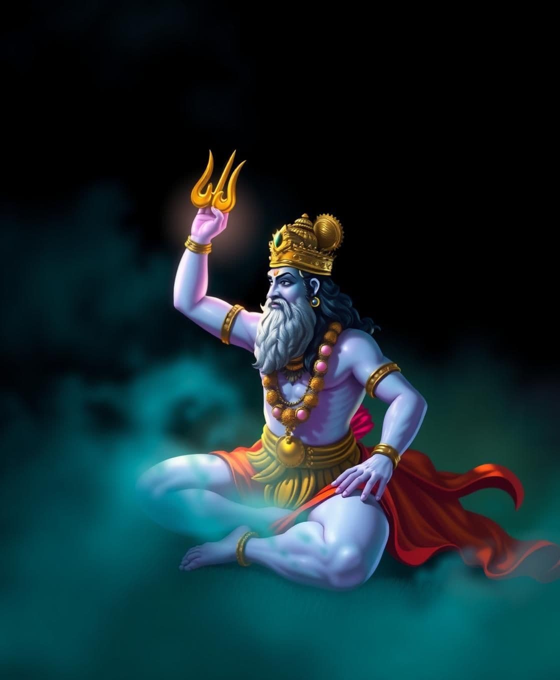 AI generated: IMPORTANT: Generate with all text in Hindi script only. Ravana was a very powerful warrior. He had imprisoned all the planets. Even all the gods stood before him with folded hands.