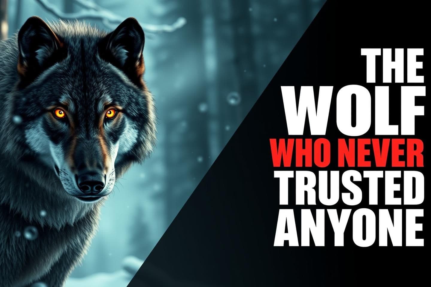 AI generated: Split thumbnail for YouTube: Left side shows a large, photorealistic wolf looking slightly toward the viewer, highly detailed fur, realistic facial features and muscles, glowing pi