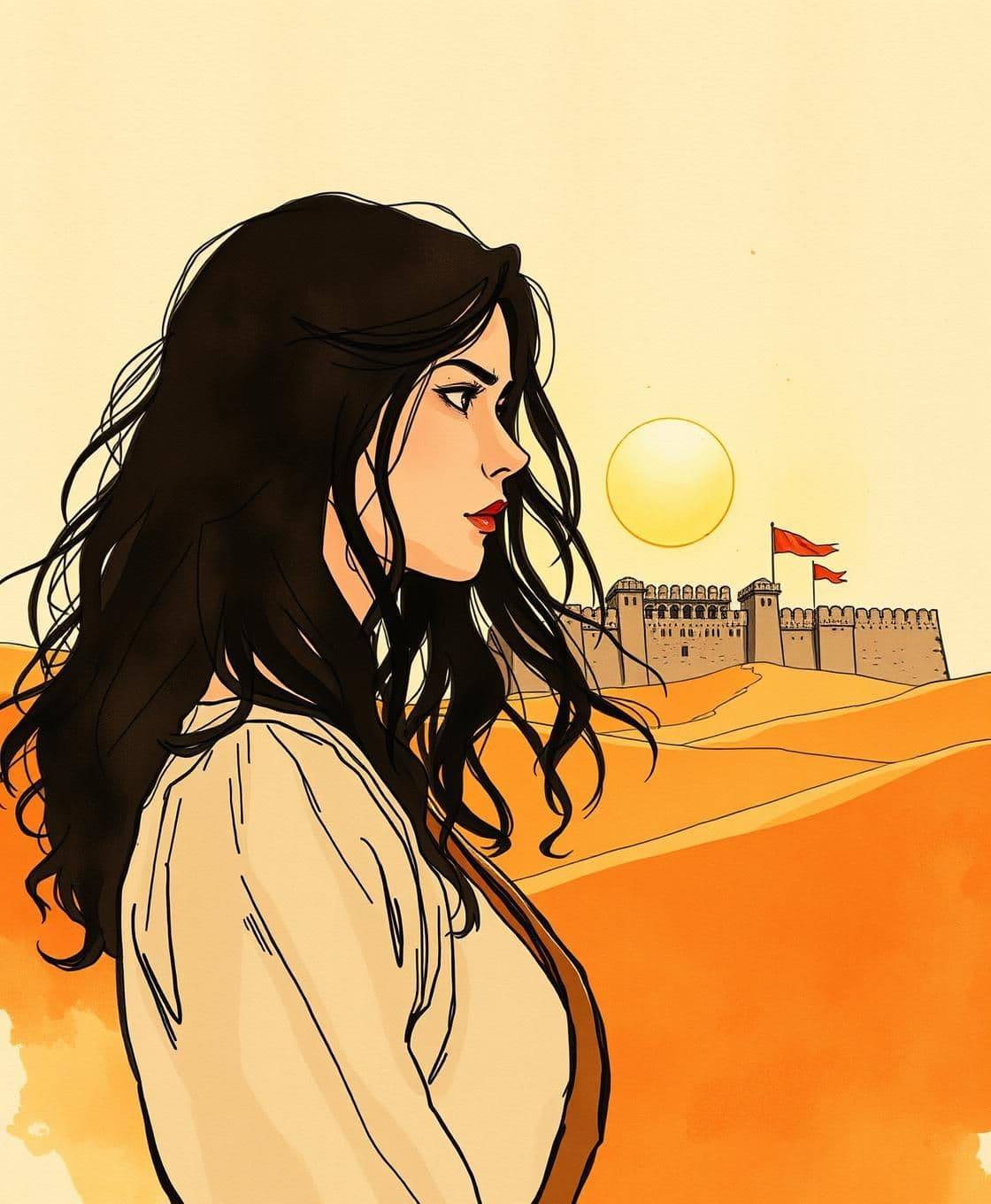 AI generated: A manhwa panel using traditional ink wash and watercolor techniques. Fluid, liquid colors that bleed slightly into the paper texture. Very loose, faint sketch lines. The colors are