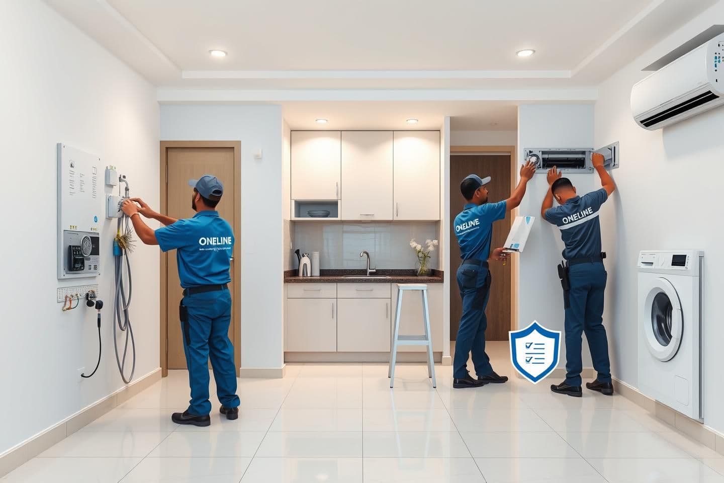 AI generated: “Create a clean, premium, branding-style hero image for a Chennai-based home maintenance subscription company named ONELINE. Show a modern Indian apartment interior with soft, even