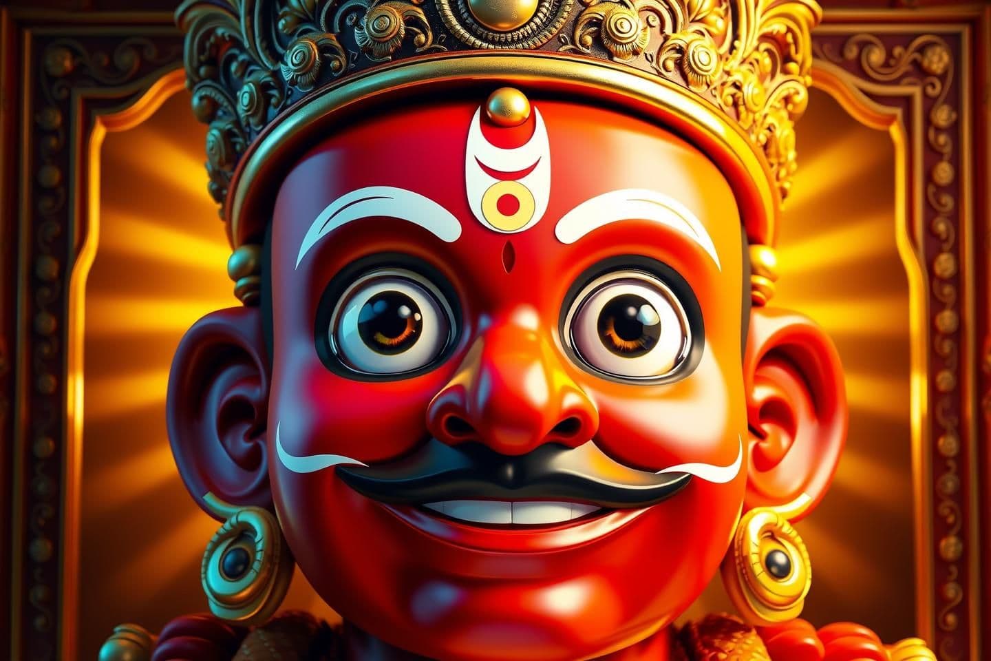 AI generated: “Highly detailed 3D animated portrait of Lord Jagannath, glossy smooth finish, large expressive round eyes with white border, vibrant red–yellow–black Puri style colors, glowing go