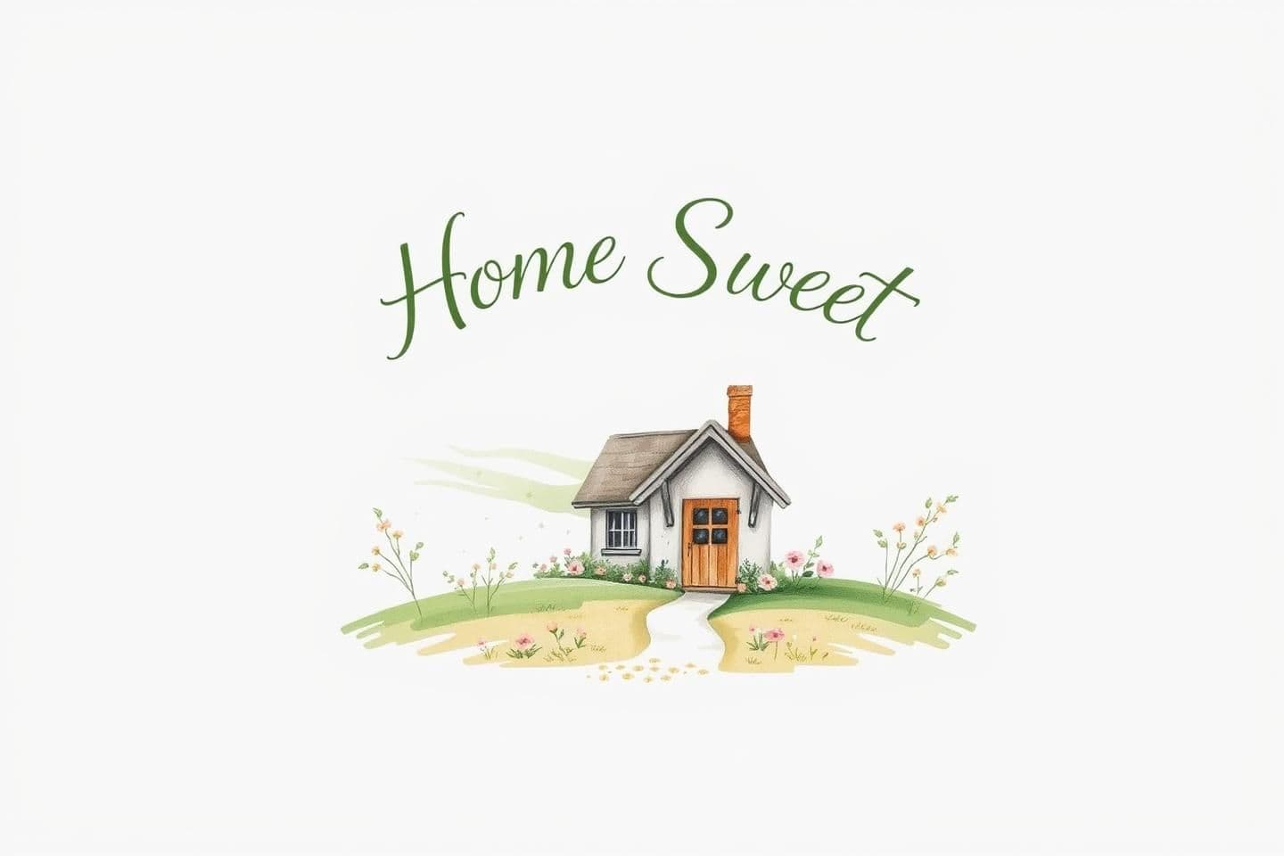 AI generated: A serene design capturing the essence of cottagecore with a whimsical touch, featuring a quaint, hand-painted country cottage surrounded by soft green fields and faded floral accen