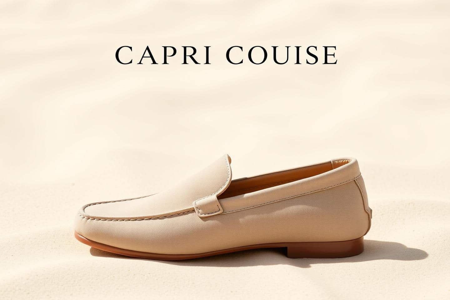 AI generated: “Create a premium resort-inspired product image of the Capri Cruise, a lightweight convertible loafer designed for travel and leisure. Show the product in a fresh, breezy layout: