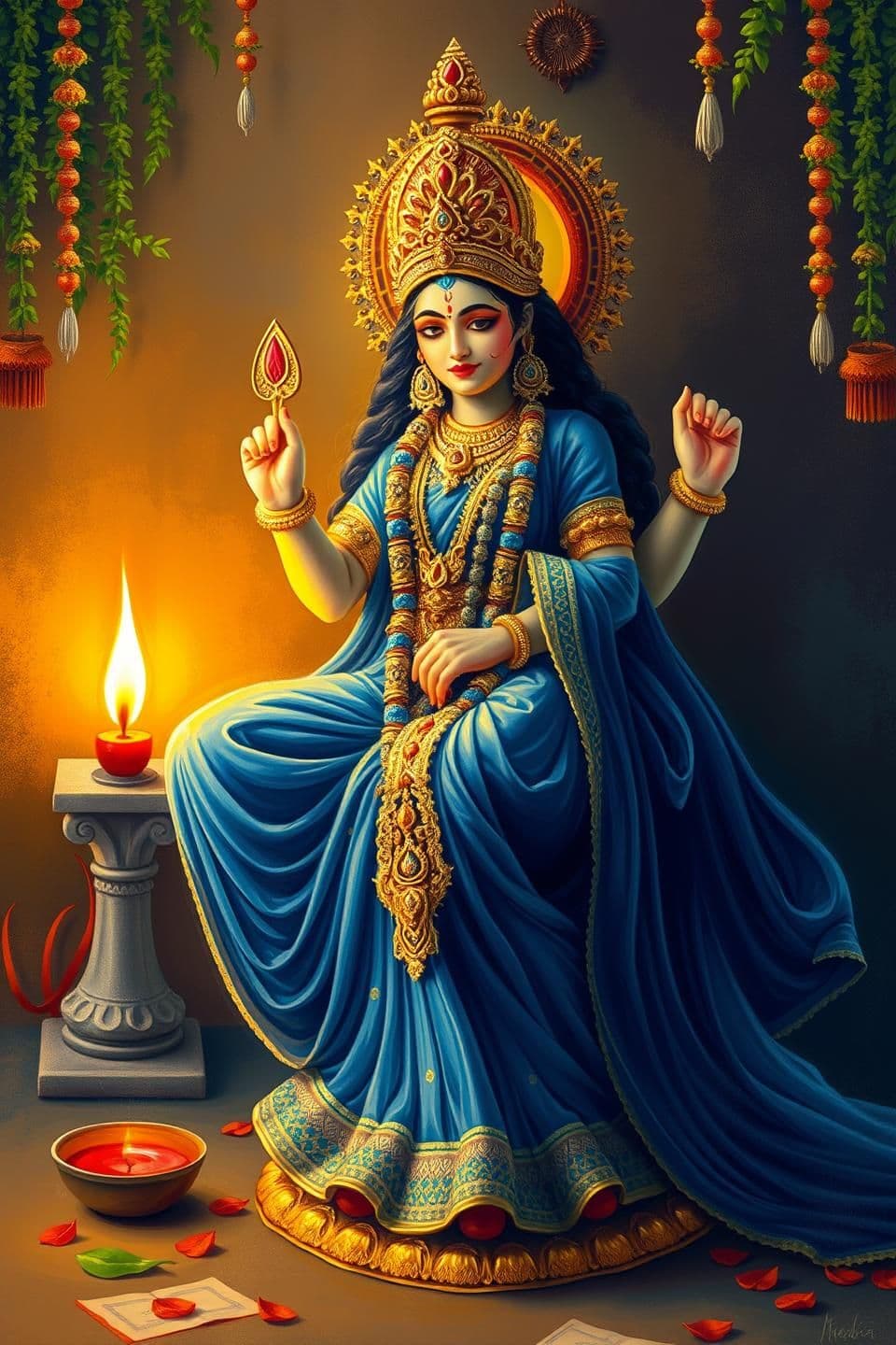 AI generated: IMPORTANT: Generate with all text in Hindi script only. Goddess Lakshmi comes to earth after Diwali.
It is said that she first went to the house where the daughters-in-law were pou