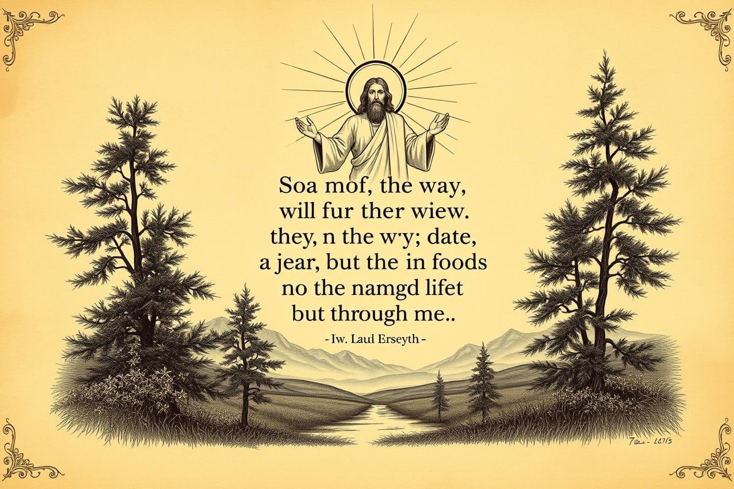 AI generated: Can you create an image with a verses from the Bible which says iam the way the truth and the life, no one come to the father but through me. Please mention the name of the verses