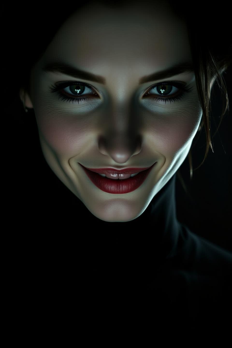 AI generated: The Deceptive Smile (Focus on the Mastermind)
Visual Metaphor: The calm facade of the danger (Lila).
Art Style: Photorealistic, Ultra Realistic, Cinematic.
Color Palette: Deep, co