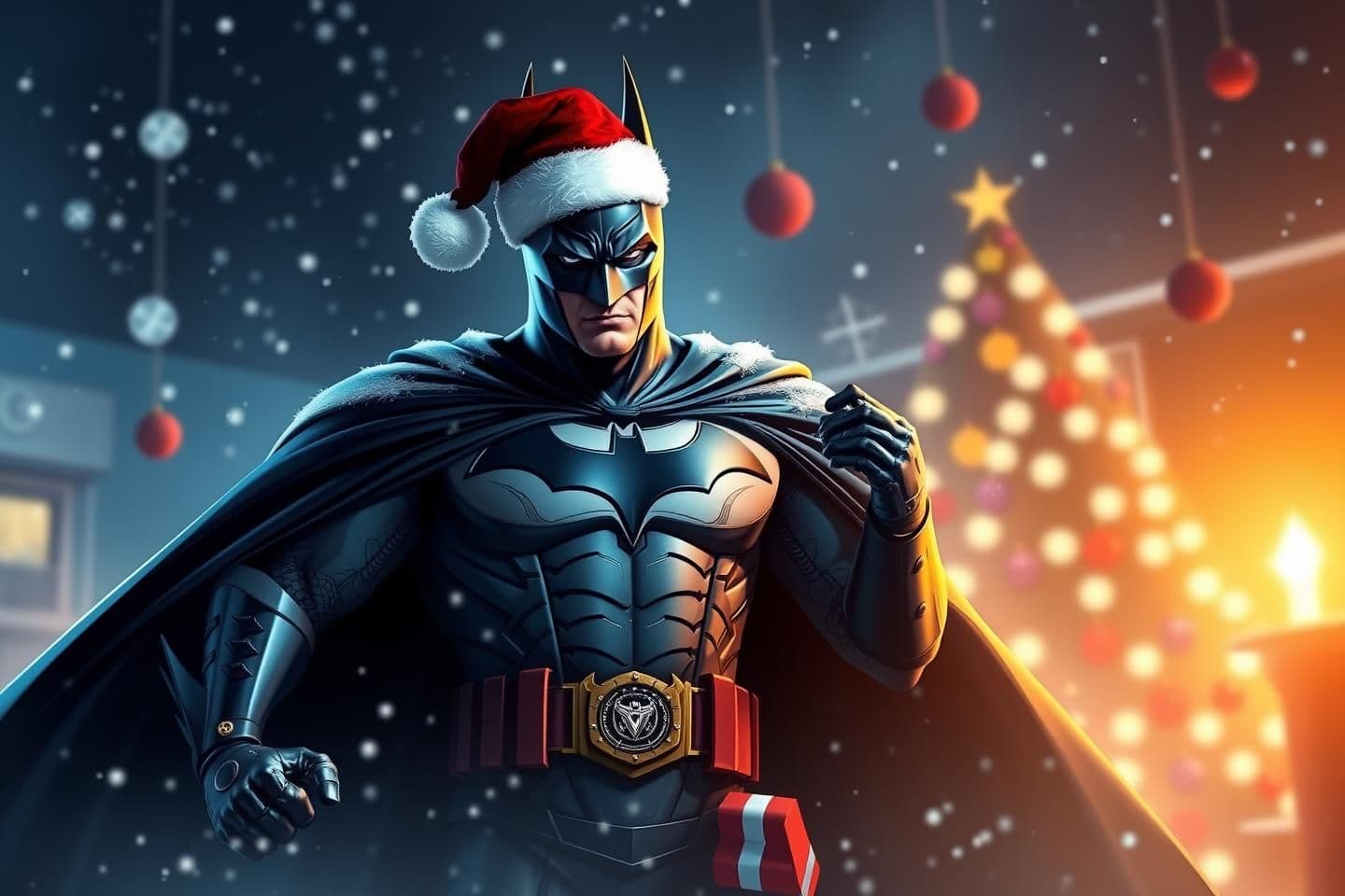 AI generated: I want to create lock screen for me so for that create a picture of Batman celebrating Christmas and the image should perfectly fixed into my screen and make more details about Chr