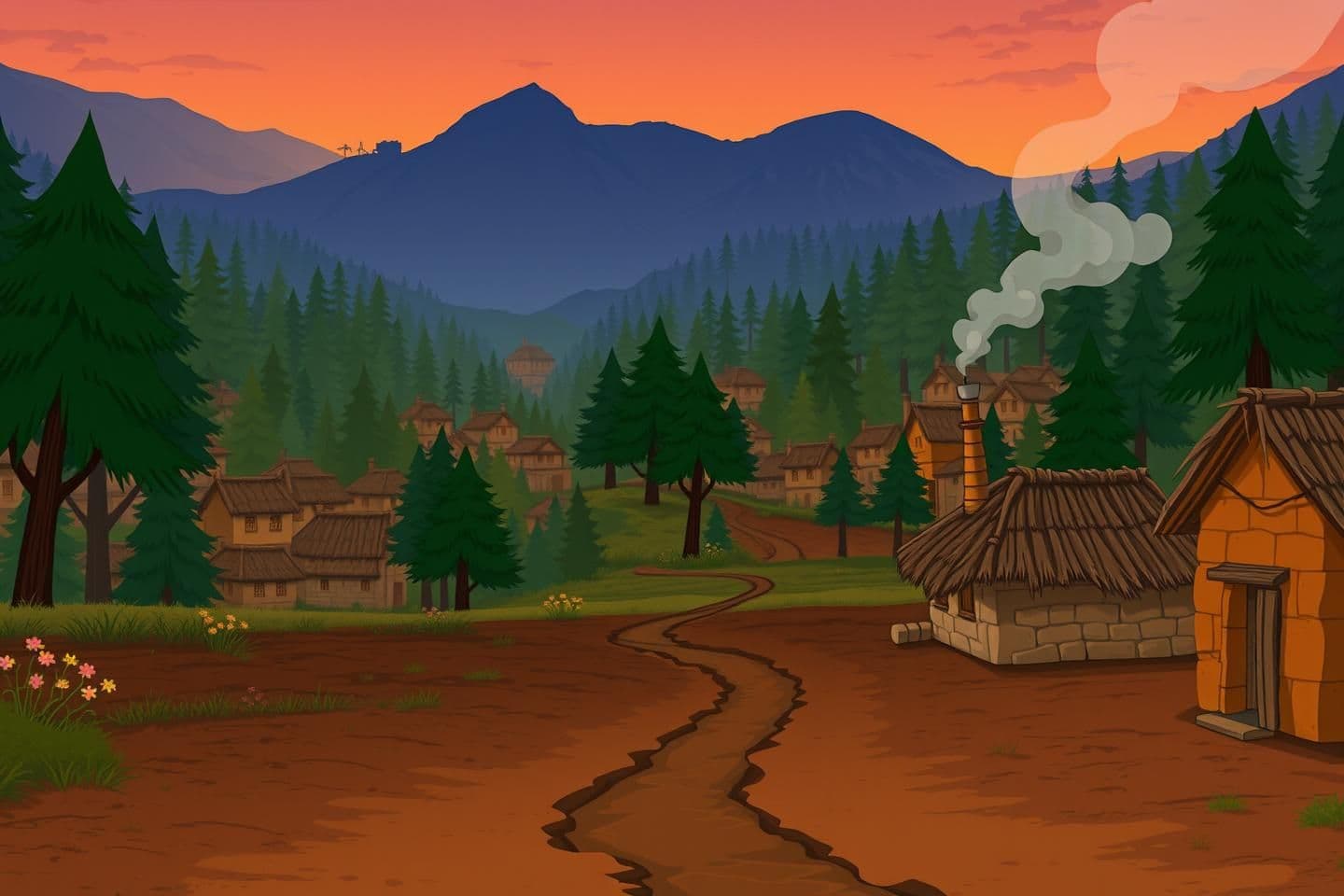 AI generated: Create a unique image for My yt channel on "cartoon stories" in indian design with the highlight text Scene 01 — A remote village between hills and forests (dawn).
Prompt: Wide est