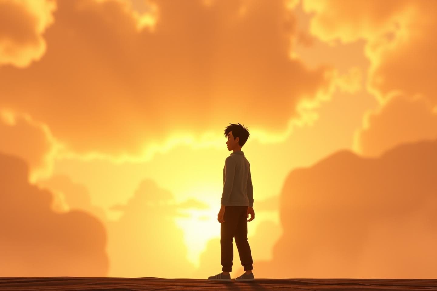 AI generated: নীচে একই animated 3D cinematic style বজায় রেখে আপনার লাইনের জন্য ভিজ্যুয়াল প্রম্পট দেওয়া হলো:
---
🎥 Visual Prompt (Animated Style):
“A lonely man standing in the vast world