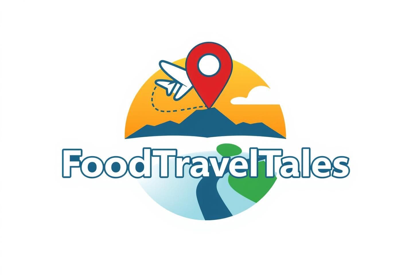 AI generated: "Create a vibrant, energetic logo for a brand called FoodTravelTales.
Include a stylized airplane, a location pin, and a dotted navigation line connecting them to symbolize a trave