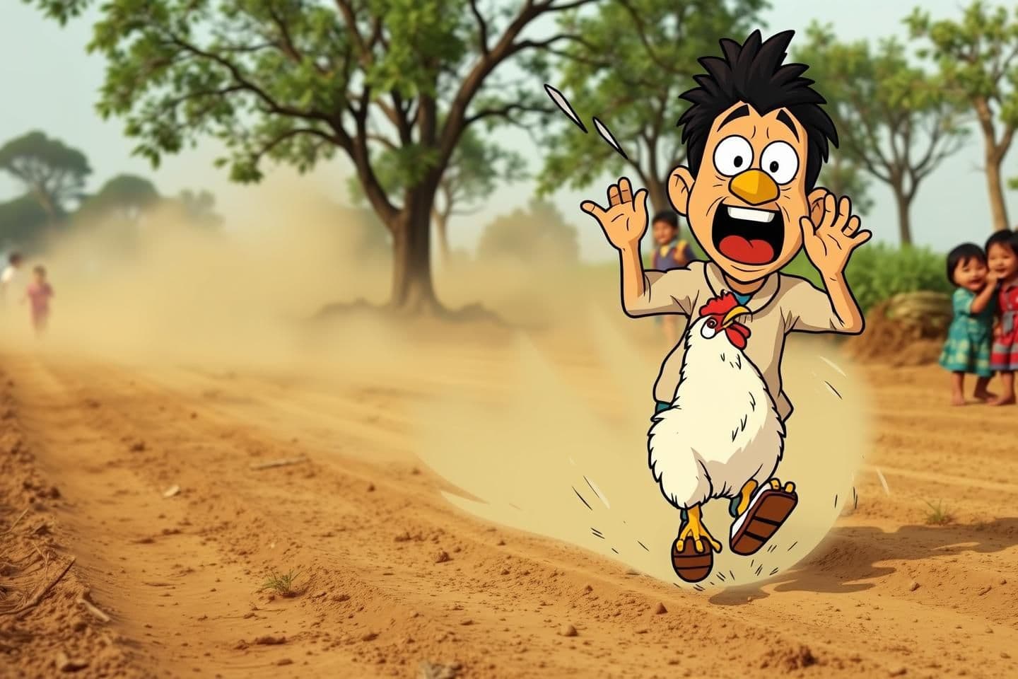 AI generated: As soon as the training begins, the little chicken runs in a random direction - first to the left, then to the right, then suddenly in the opposite direction. Gammu is frightened a