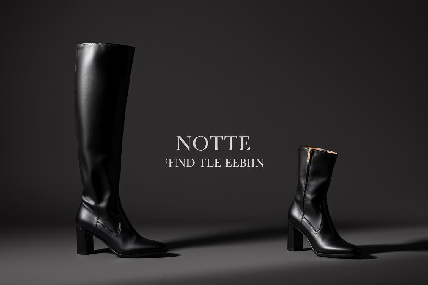 AI generated: “Create a luxurious high-fashion product image of the Notte Boot, an Italian convertible boot that transforms from a knee-high silhouette into a chic ankle boot. Display all config