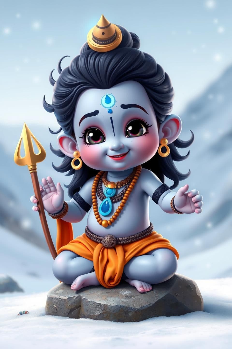 AI generated: See new posts
Create an ultra-cute child version of Lord Shiva (Bal Shiva). A small divine boy dancing with big expressive eyes, soft innocent smile, tiny trishul, small blue aura