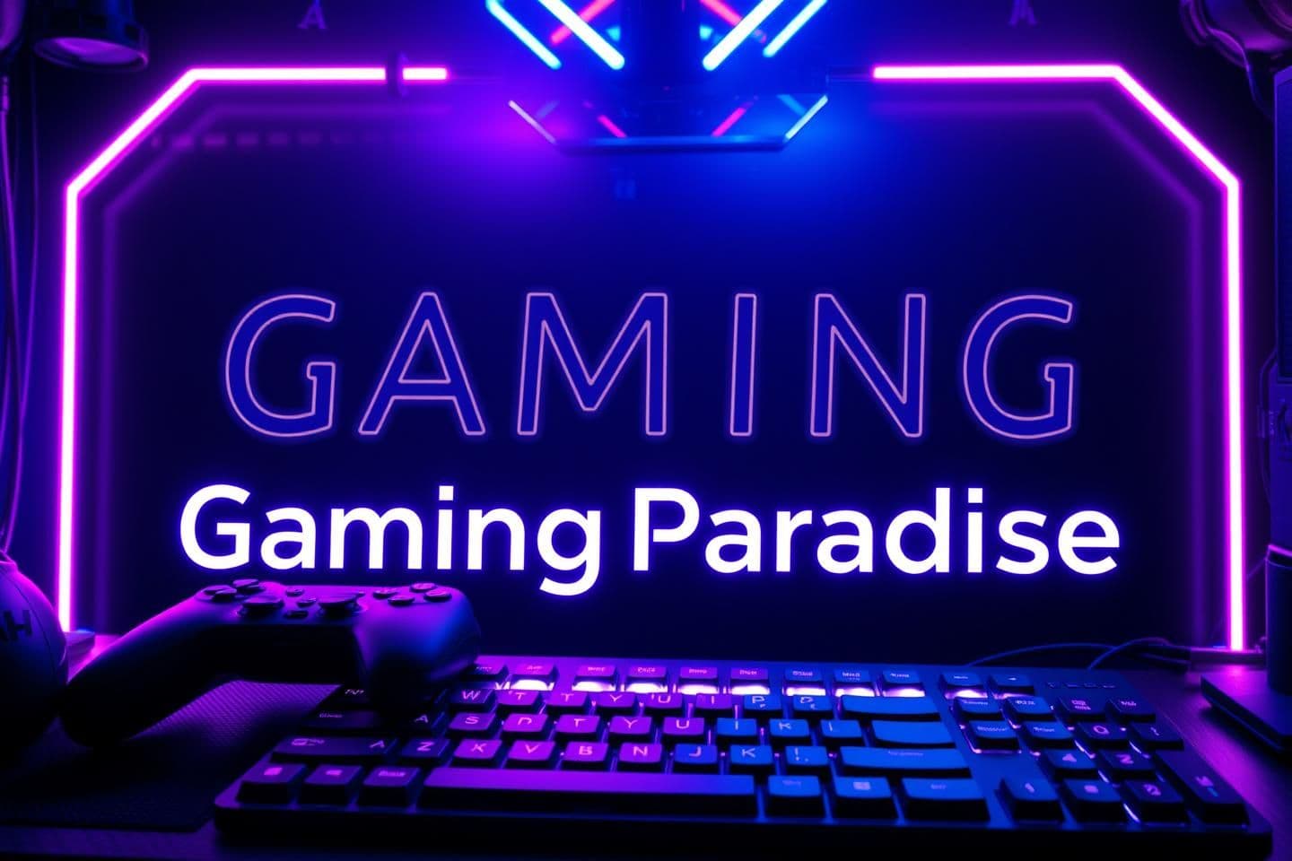 AI generated: A high-quality Discord server banner for a gaming community named “GamingParadise”, futuristic neon theme, vibrant RGB lighting, cyberpunk atmosphere, glowing text “GamingParadise”