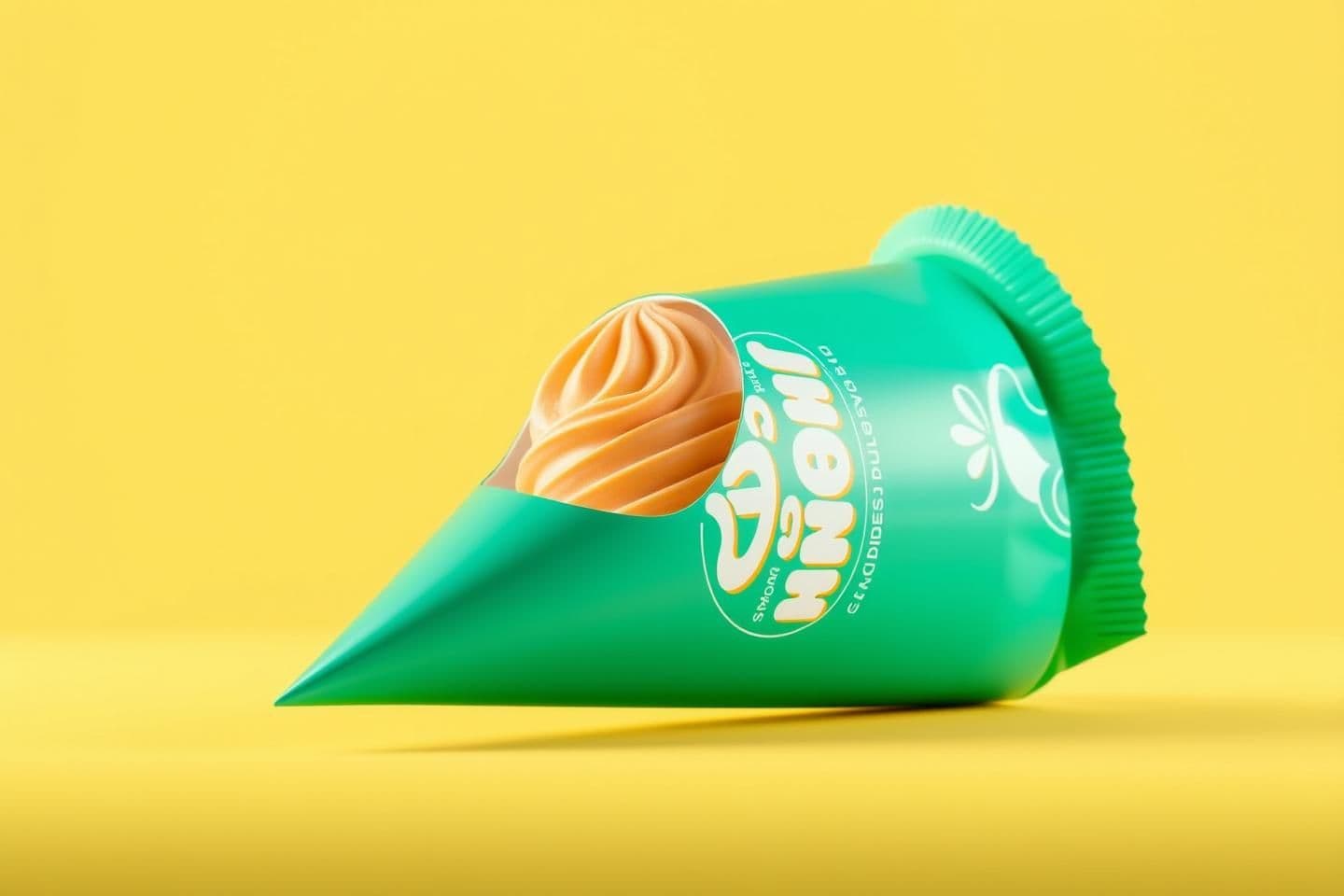AI generated: “Create a high-resolution, cinematic product shot of the same cone-shaped Spiral Dunk packaging. Change the packaging color to the exact teal shade from the reference image. Keep t
