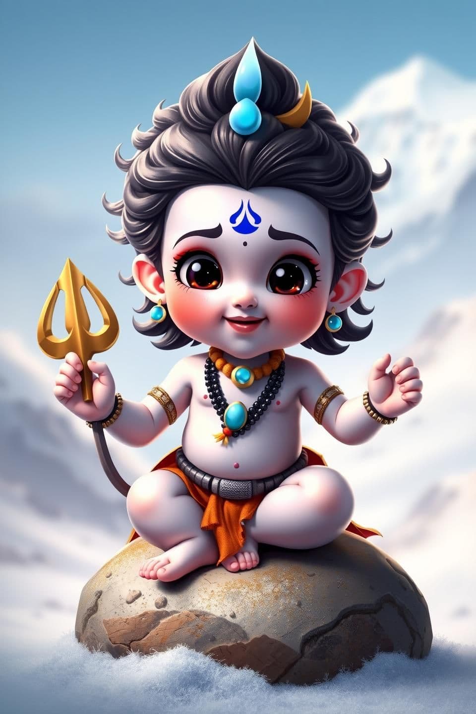 AI generated: See new posts
Create an ultra-cute child version of Lord Shiva (Bal Shiva). A small divine boy dancing with big expressive eyes, soft innocent smile, tiny trishul, small blue aura