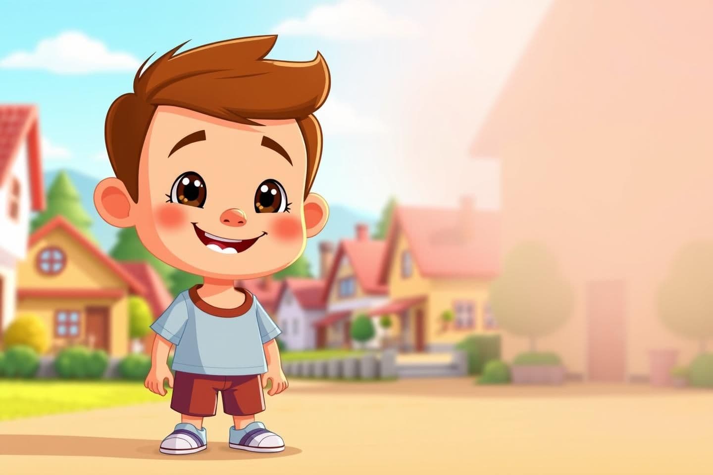AI generated:
“16:9 YouTube thumbnail in Cratton 2d cartoon animation style.
Soft, clean, colorful cartoon shading.
A cute cartoon boy standing on the left side with a simple happy–friendly e