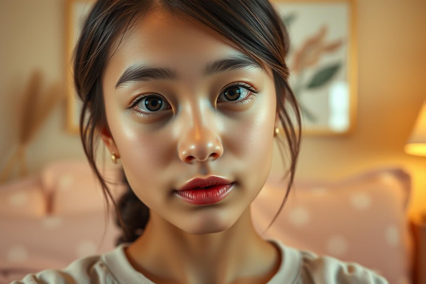 AI generated: "An ultra-realistic wide-angle portrait of a 25-year-old young girl narrating her love story in a straight, front-facing pose. Her face is captured from a comfortable wide distance