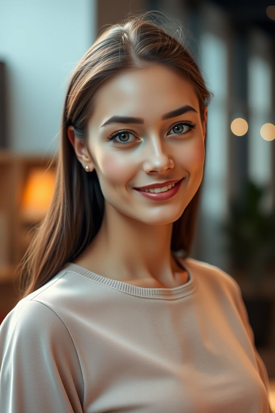 AI generated: A beautiful 25-year-old woman with a natural, elegant appearance. She has expressive eyes, soft facial features, and a confident, warm smile. Her skin looks healthy and radiant, wi