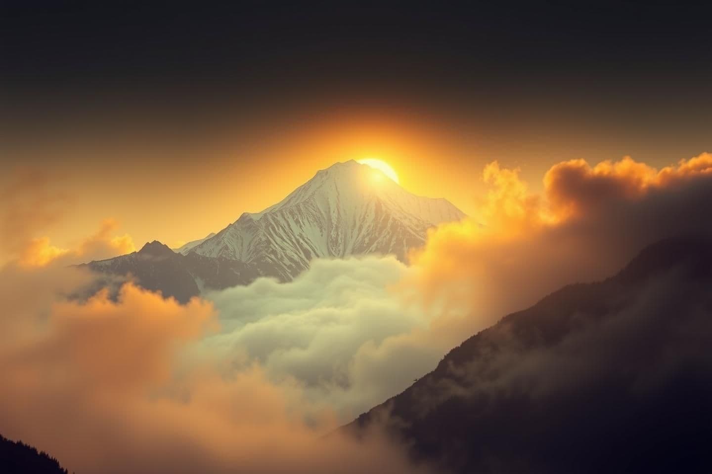 AI generated: Intro Scene — रहस्यमयी पर्वत
Prompt:
“mysterious Himalayan mountain covered in clouds, golden sunrise light, divine aura, ancient spiritual energy, cinematic epic mythological