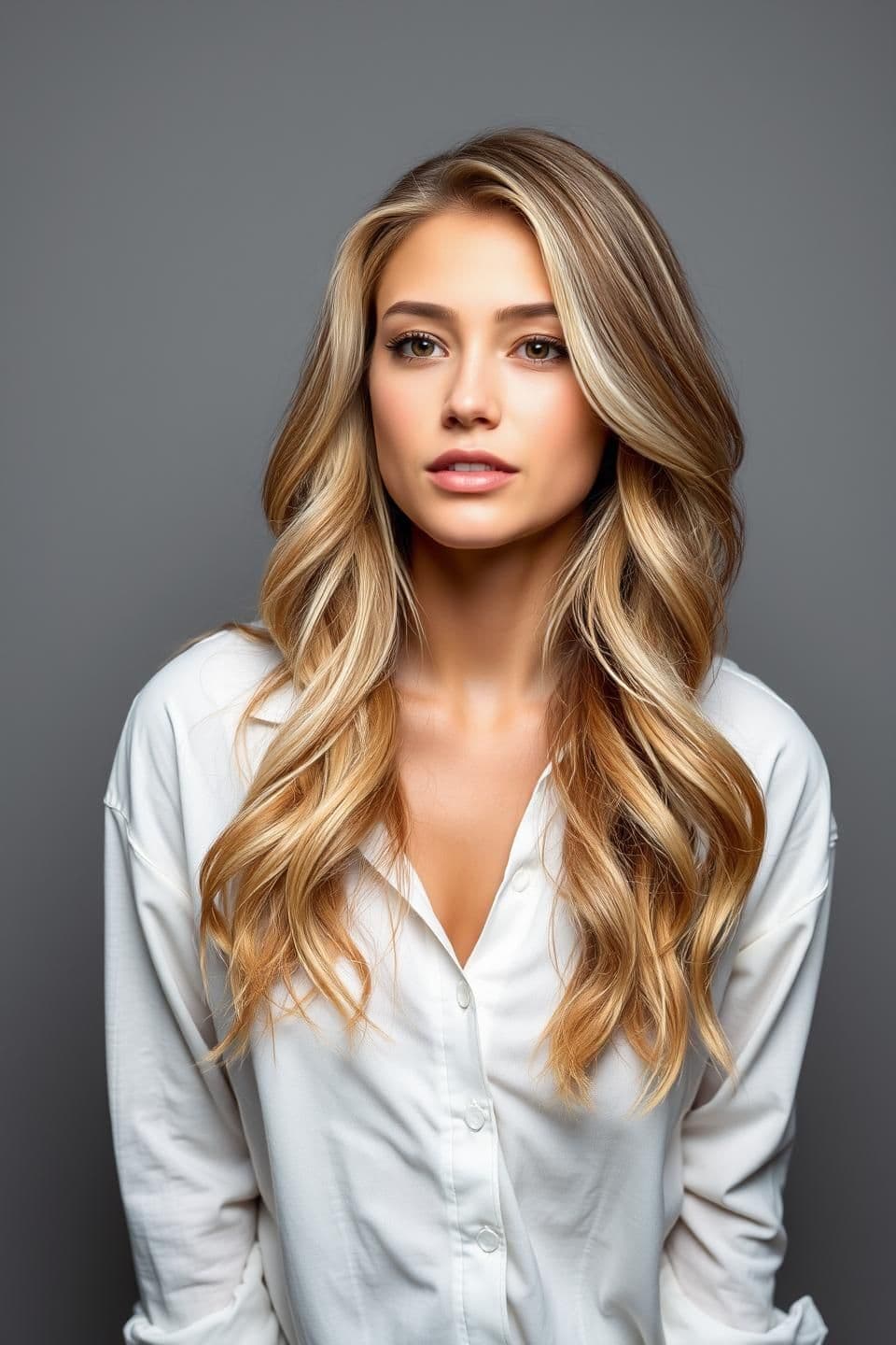 AI generated: • Subject/Pose: Upper-torso portrait of a young woman, centered composition, leaning slightly forward with a gentle tilt of the head. Her expression is thoughtful and serene, with