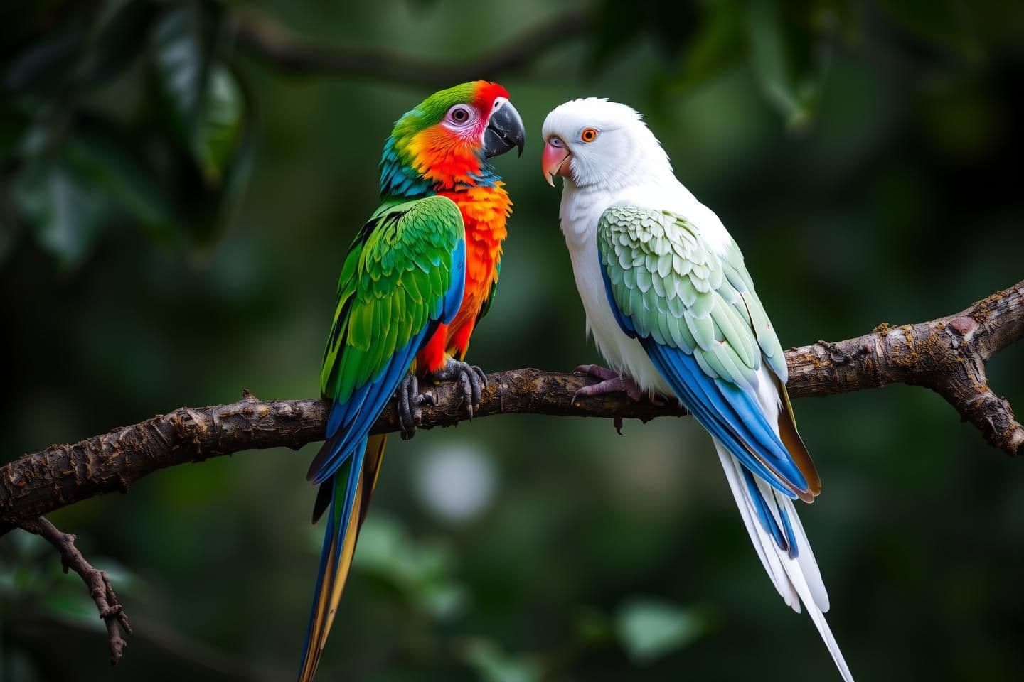 AI generated: Ek “A colorful parrot and a white pigeon sitting together on a tree branch tote aur kabuter ped par baith kar baatein kar rahe the. Tote ne kaha, “Main sabse zyada bol sakta hoon!”
