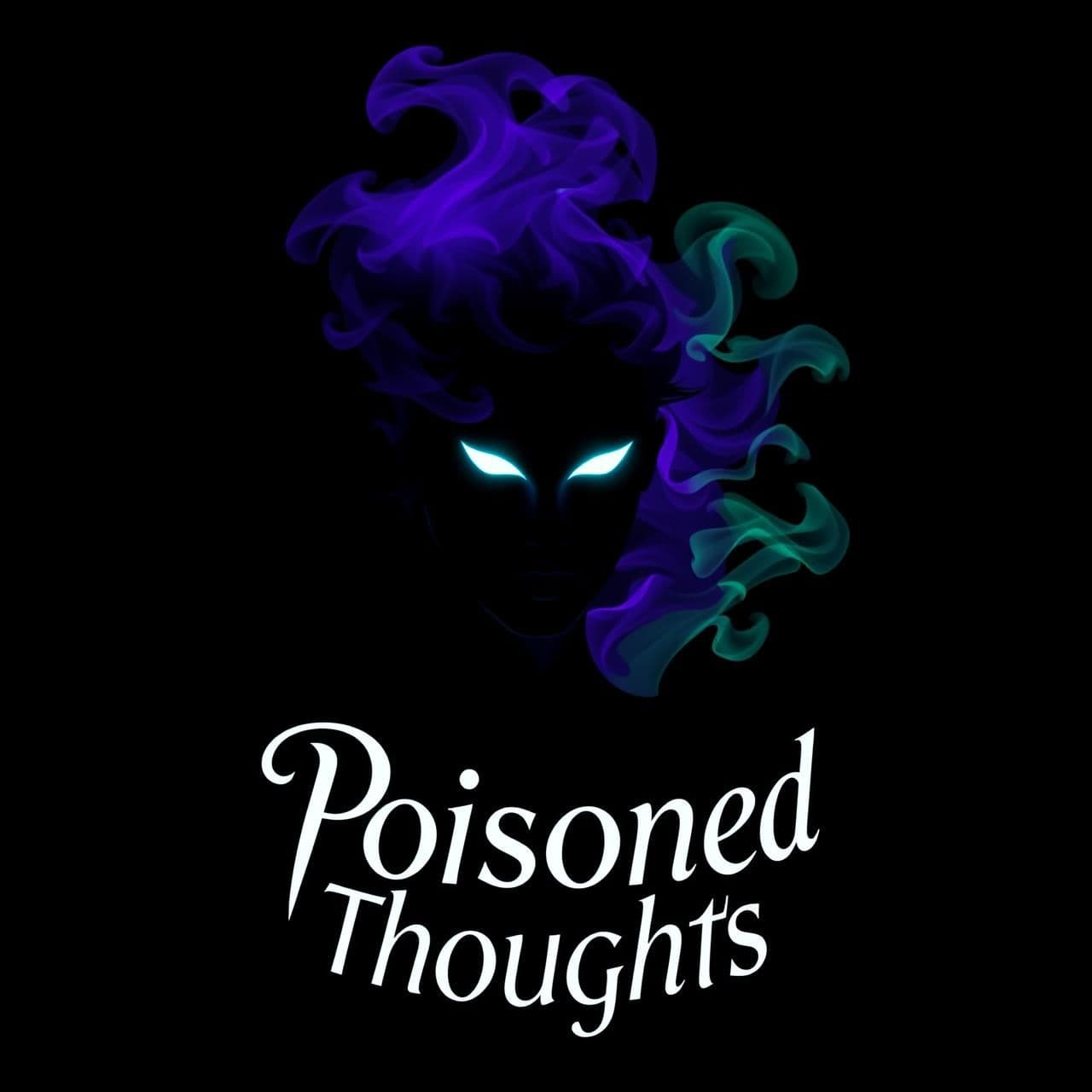 AI generated: A dark, aesthetic profile emblem featuring a mysterious human silhouette with glowing eyes, surrounded by swirling smoke shaped like fragmented thoughts. A subtle neon green and pu