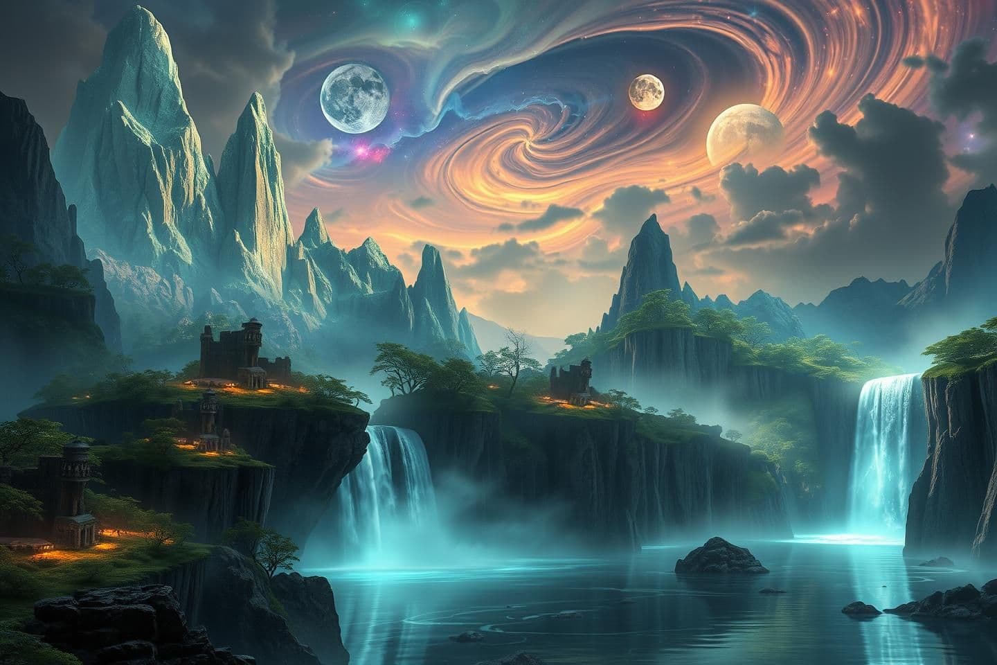 AI generated: “A breathtaking fantasy landscape featuring towering crystal mountains glowing with ethereal light, floating islands covered in bioluminescent forests, and a cascading waterfall t
