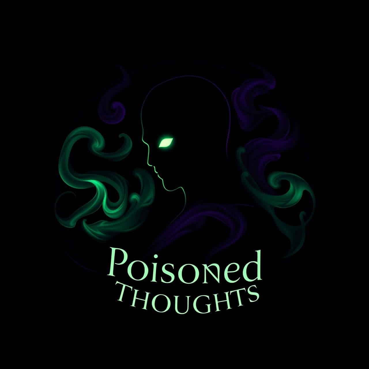 AI generated: A dark, aesthetic profile emblem featuring a mysterious human silhouette with glowing eyes, surrounded by swirling smoke shaped like fragmented thoughts. A subtle neon green and pu