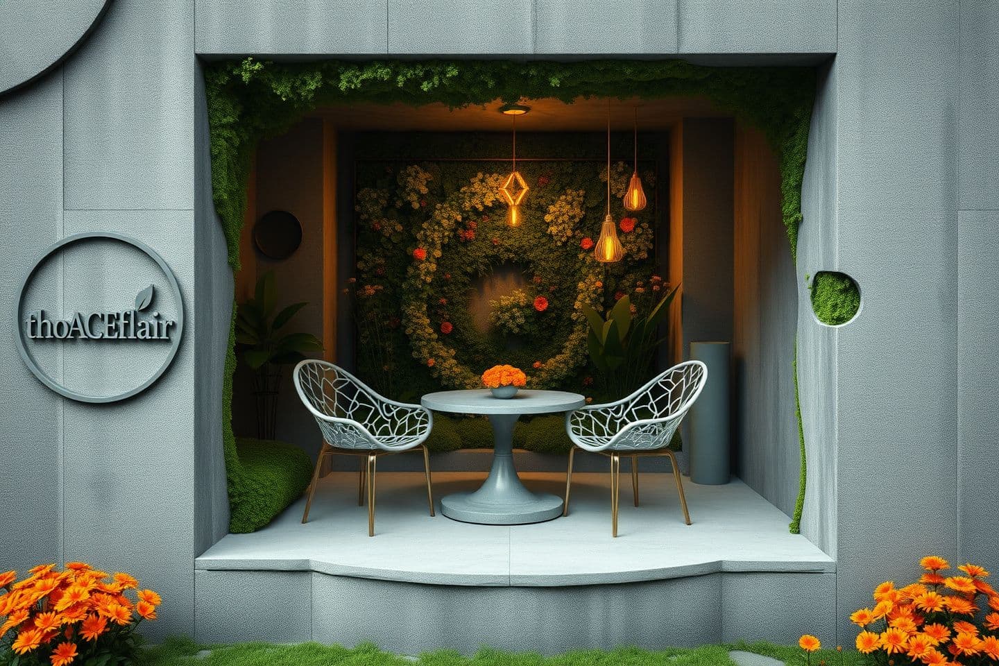 AI generated: Make an image is filled in the full A3 landscape photopaper where The Enchanted Garden Nook uses "breaches" in walls to create a dialogue between structured indoor environments a