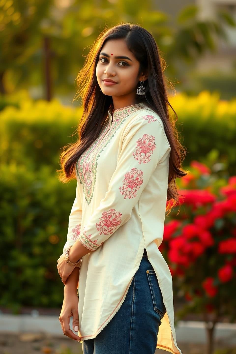 AI generated: photorealistic, golden hour, 4k generate an image of beautiful fair looking Maharashtrian indian young 18 year old girl with younger looking, beautiful ๐โค๏ธ, cute ๐ฅฐ, lovely ๐น, ch
