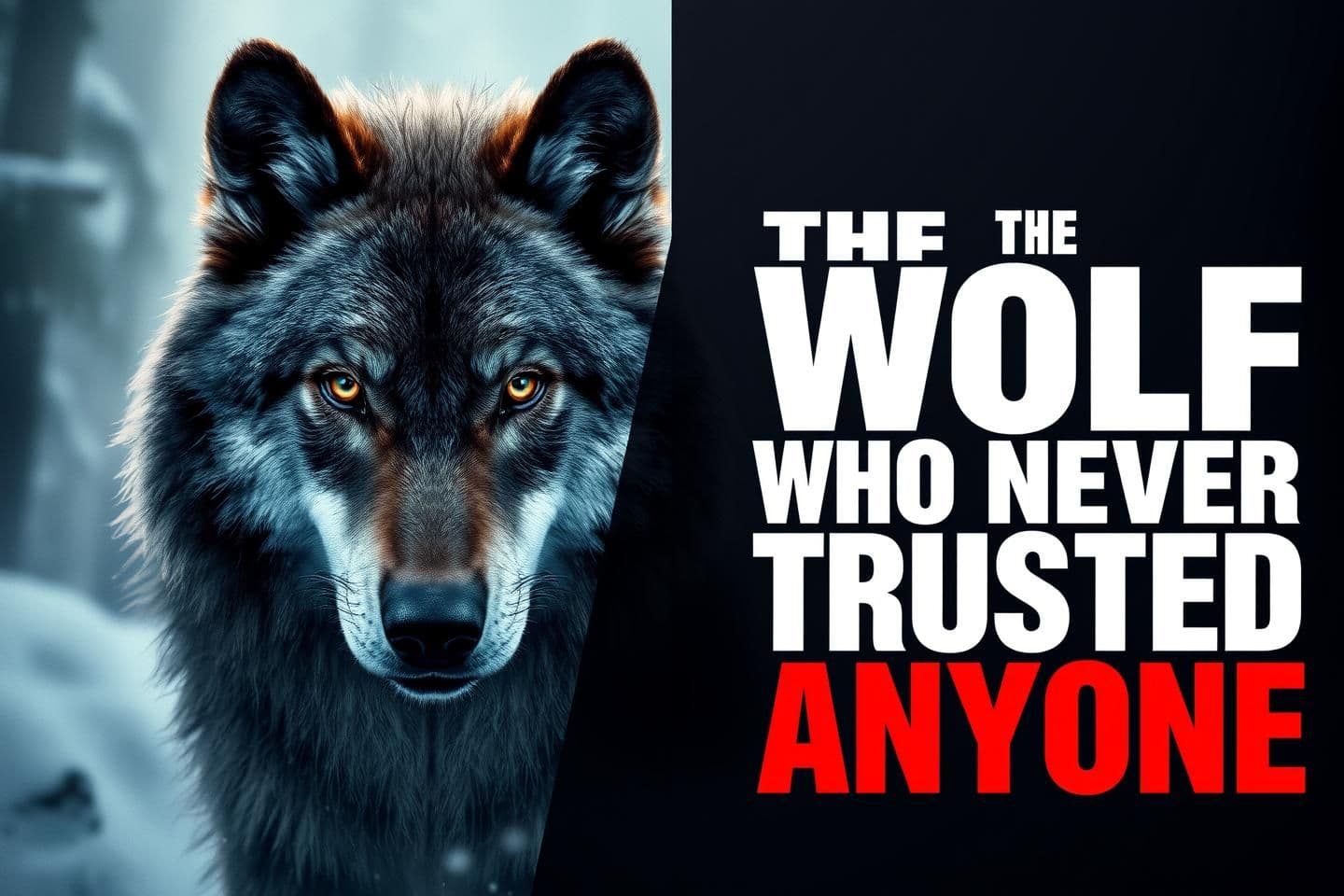 AI generated: Split thumbnail for YouTube: Left side shows a large, photorealistic wolf looking slightly toward the viewer, highly detailed fur, realistic facial features and muscles, glowing pi